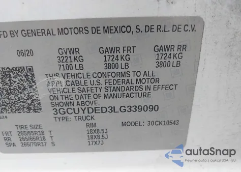 2020 Chevrolet Silverado 1500 4Wd Short Bed Lt from USA, damaged, VIN 3GCUYDED3LG339090